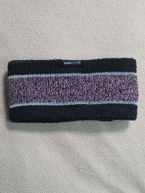 Swiss Tech Black and Purple Heathered Knit Headband with Silver Trim